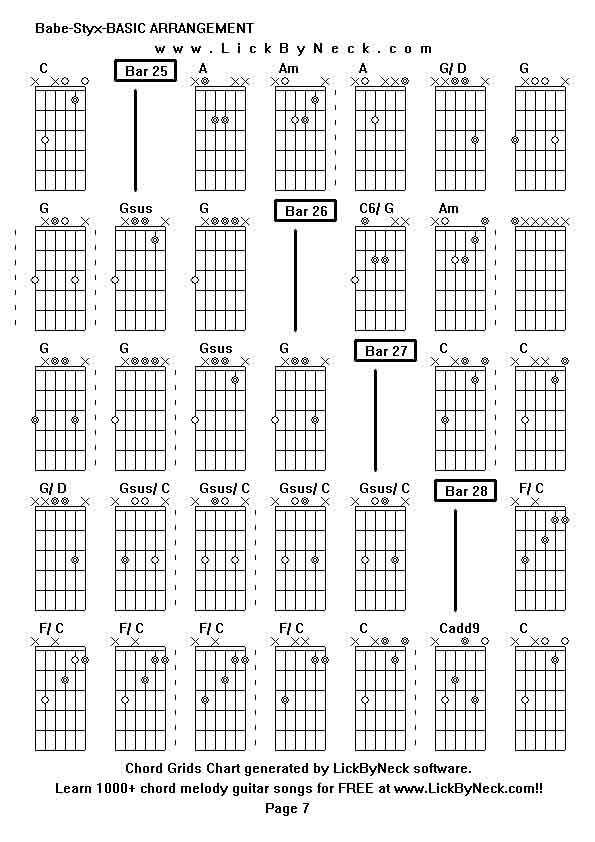 Chord Grids Chart of chord melody fingerstyle guitar song-Babe-Styx-BASIC ARRANGEMENT,generated by LickByNeck software.